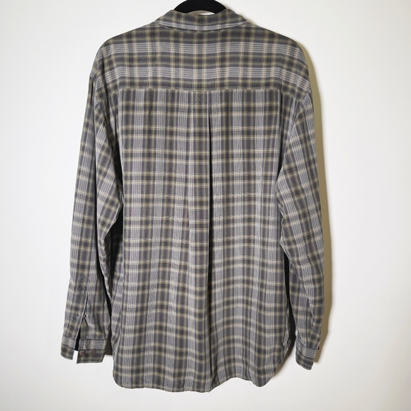 Tommy Bahama - 100% Silk Plaid Shirt - Lightweight M - Green/Grey - Wood Buttons - Picture 4 of 6